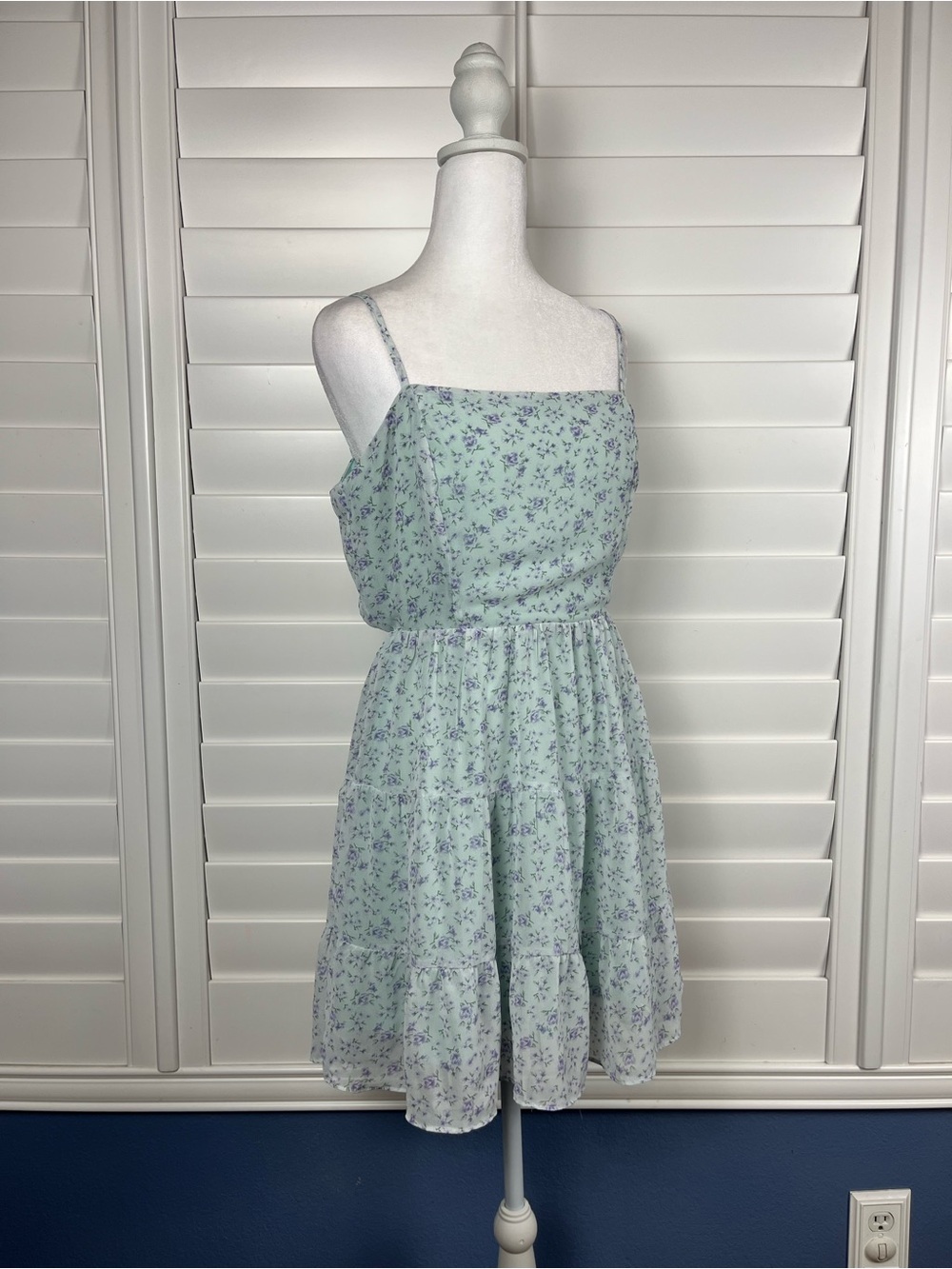 French kiss Mint Green Milkmaid Floral Spaghetti-Strap Mini Dress Fairycore